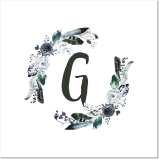 Floral Monogram G Dark Bohemian Flora Posters and Art